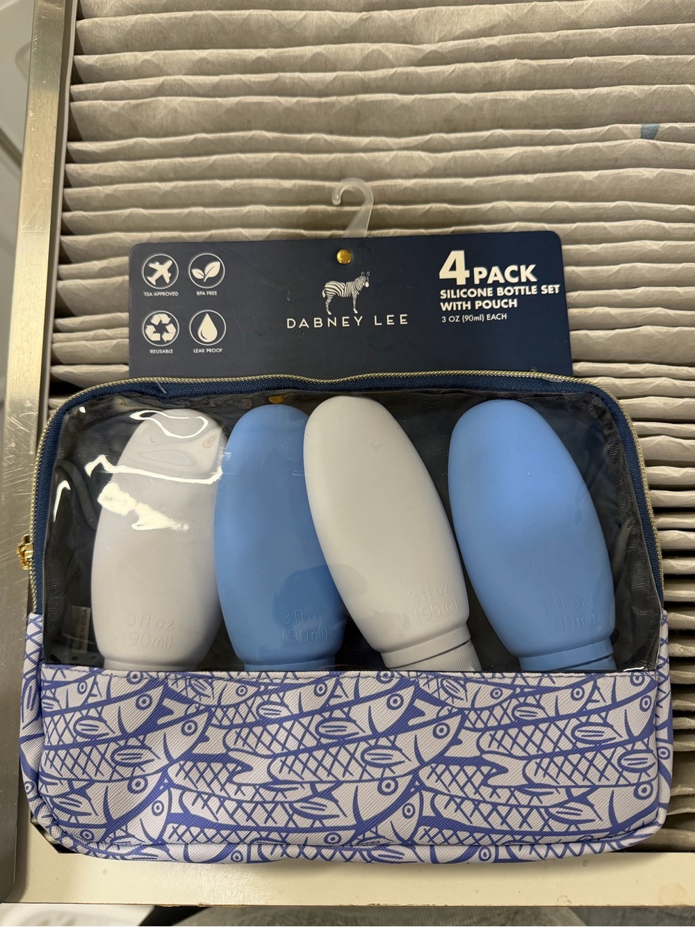 Dabney Lee 4-Pack Silicone Travel Bottles in Light Blue & Gray with Pouch